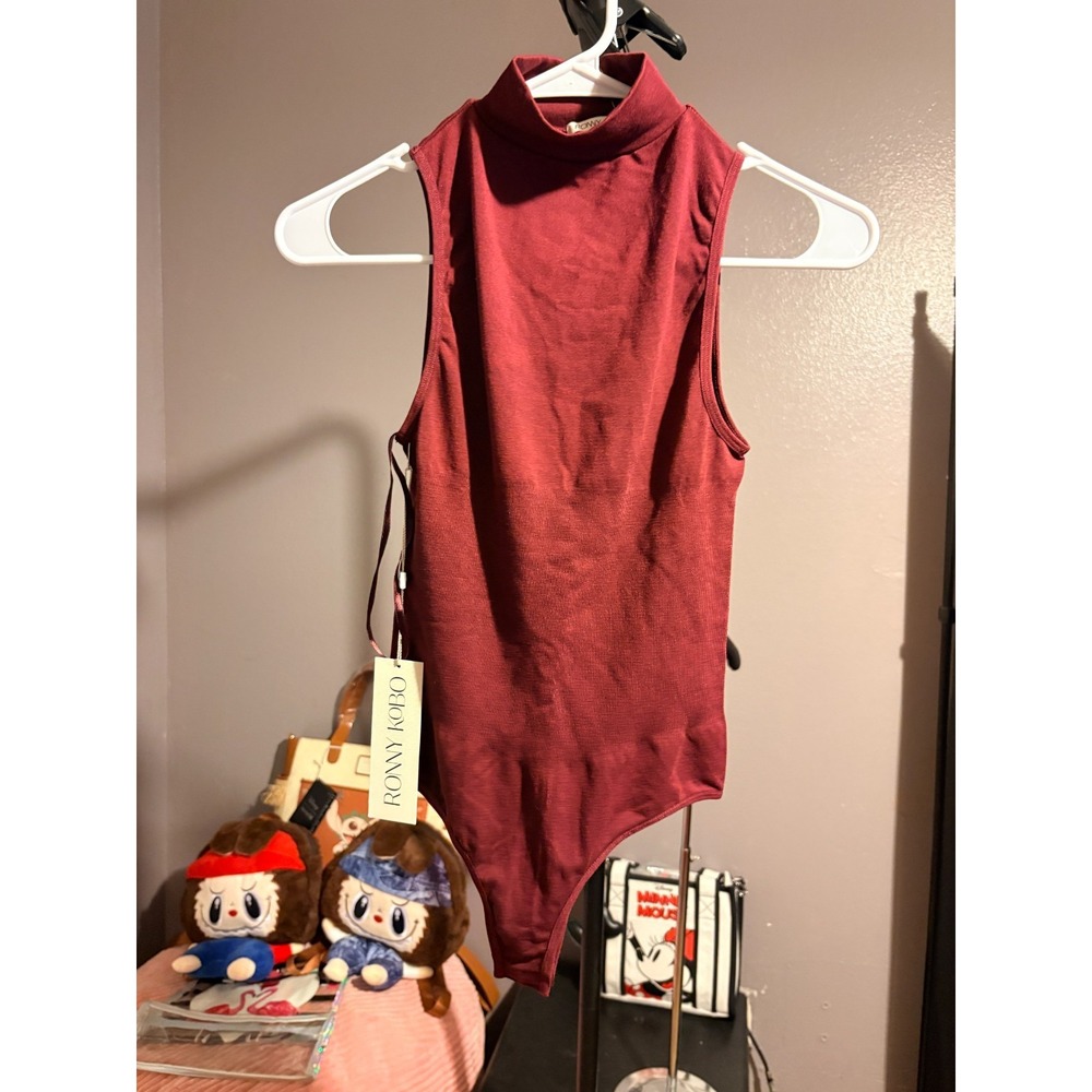Ronny Kobo Maroon High Neck Bodysuit Sz XS Retail $238